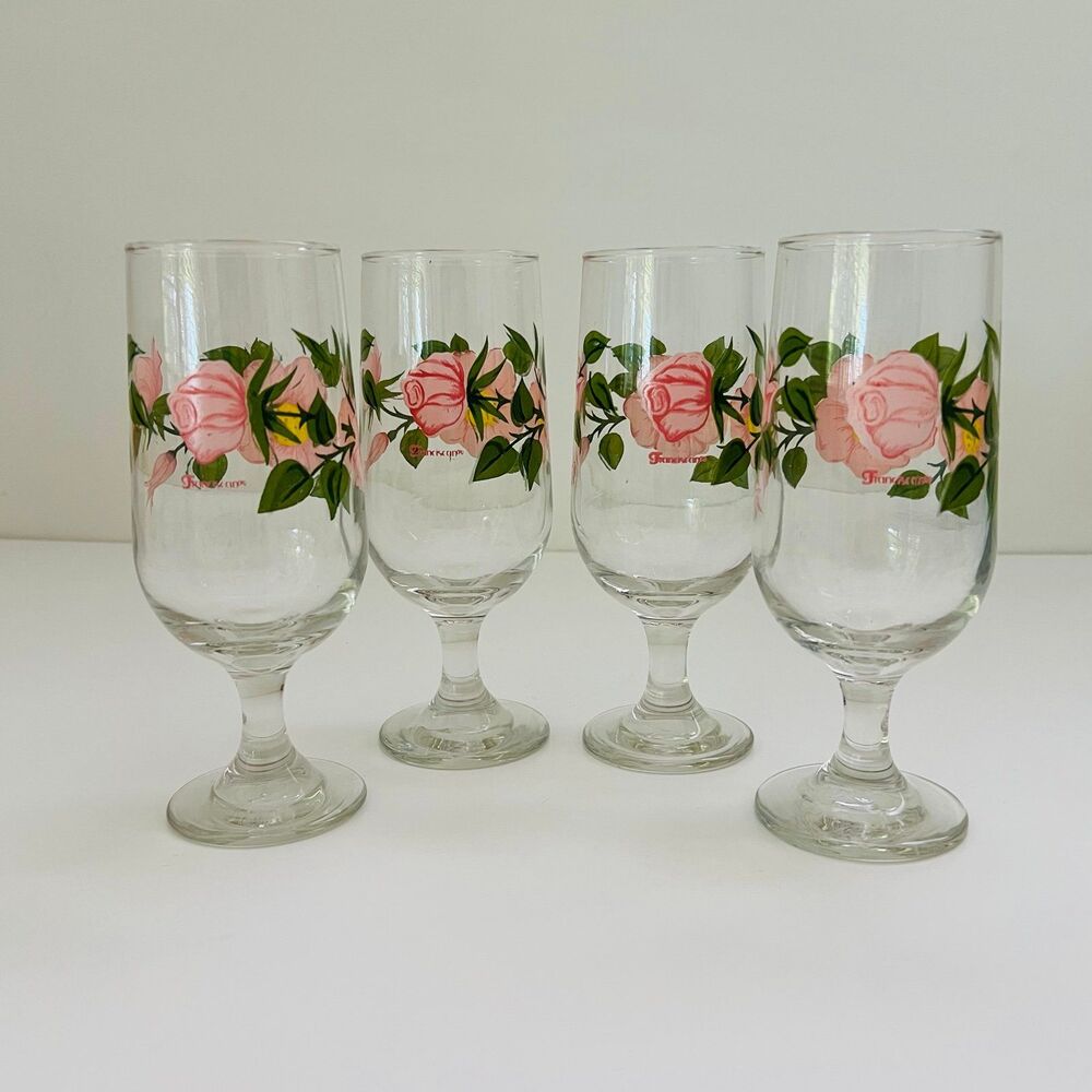 FRANCISCAN Desert Rose Iced Tea Clear Glass Pedestal Base Tumblers, Set of 4
